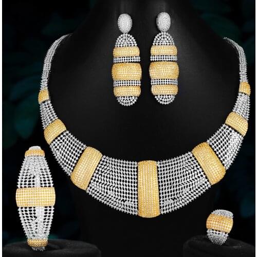 GODKI Luxury Stick Dubai Bicolor Jewelry Set Nigerian Wedding African Beads Bridal Jewellery Set Cubic Zircon Ethiopian Jewelry