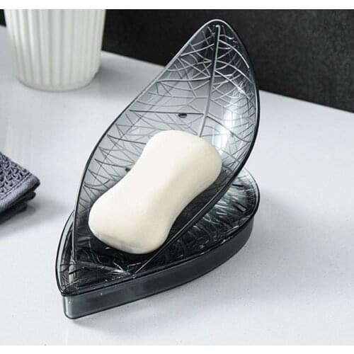 Creative Soap Box Free Punch Leaf Shape Plastic Drain Soap Holder Box For Bathroom Toilet