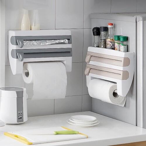 Kitchen Organizer Cling Film Sauce Bottle Storage Rack Tin Foil Paper Holder Kitchen Storage Shelf Plastic Wrap Cutting