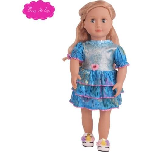 18 inch Girls doll clothes lovely shiny blue dress American new born skirt Baby toys fit 43 cm baby dolls c793