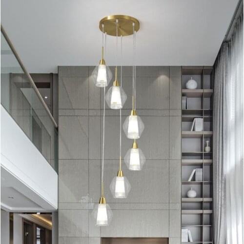 All copper dining room chandelier disc dining room lamp modern simple strip Nordic study bar table lamp stair lamp