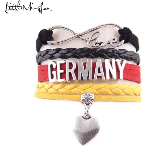 Little MingLou Infinity love GERMANY Bracelet heart Charm bracelets & bangles for Women men leather braid country jewelry