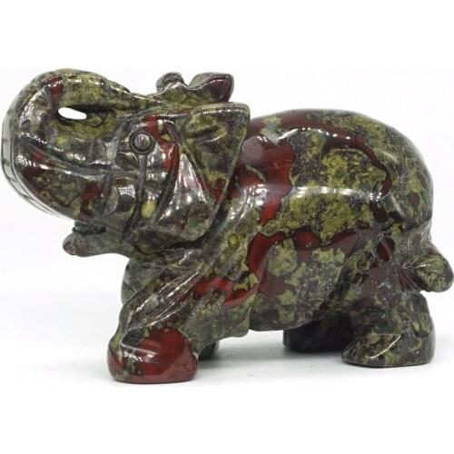 Elephant Figurines Craft Carved NaturalDragon Bloodstone Mini Animal Statue Decor Chakra Healing 3 Inch