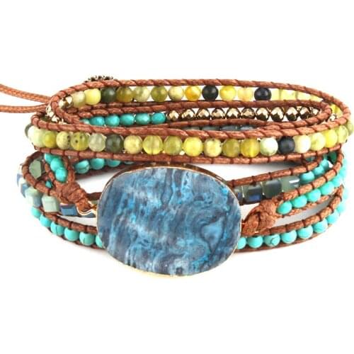 Fashion Beaded Jewelry Handmade Mixed Natural Stones/Glass and Stone Charm 5 Strands Wrap Bracelets DropShipping
