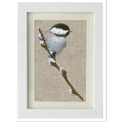 Little bird on branch cross stitch kit design cotton silk thread 18ct 14ct 11ct linen flaxen canvas embroidery Dreampattern