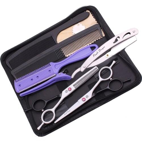 Silver Black 5.5Inch Professional Hairdressing Hair Cut Scissors Set Y1222 Barber Hair Thinning Kit Barber Razor Blade Case