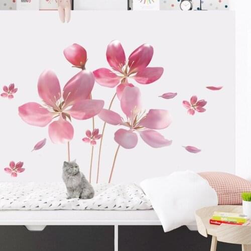 Pink Flowers Wall Stickers Girls Home Decor for Living Room Bedroom Decorative Wallpaper PVC Vinyl Wall Decals Art Design