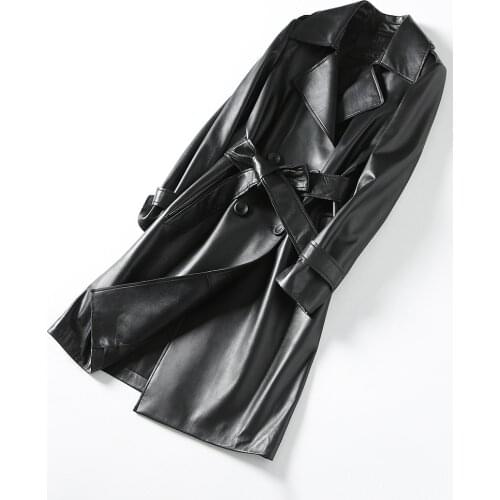 Genuine Leather Jacket Women 2020 Fashion Real Sheepskin Coat Long Trench Female With Belt Autumn Winter Jackets YFG7039