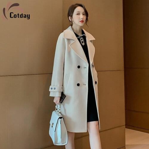 Cotday 2020 New Autumn Winter Mid-length Women Net Red Elegant Outerwear Casual Thicken Lady Wool Loose Wool Blends Overcoat