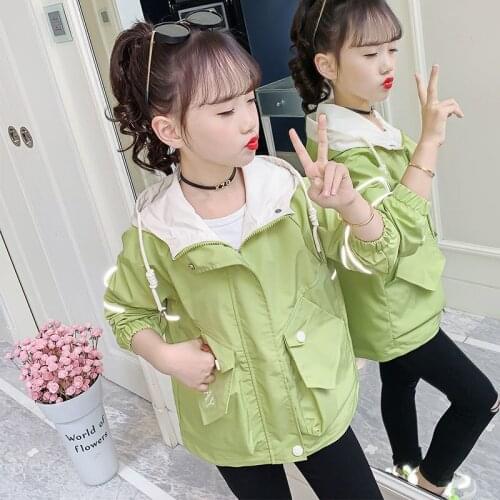 New Girls Jackets Outerwear Casual Hooded Pocket Top Green Pink Children Coats For Spring/Autumn Wear HPY112