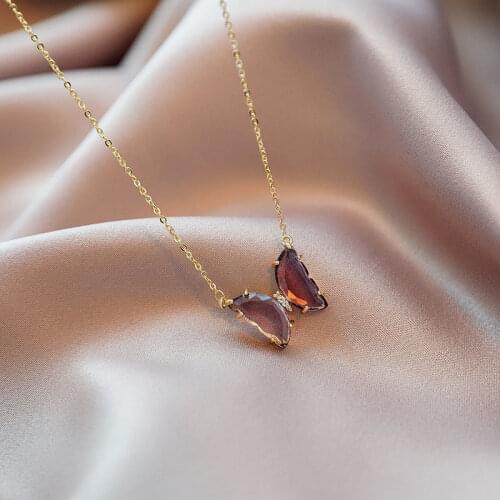 New style exceeds fairy transparent coloured glaze butterfly necklace small pure and fresh temperament ear act the role of woman