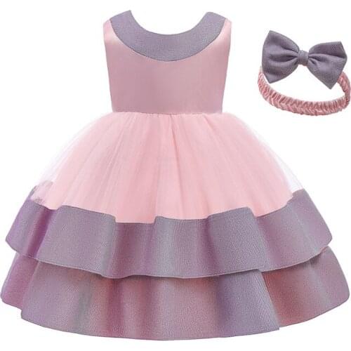 0-2 Years Baby Girls Dress 1st Birthday Party Princess Pink Gown Wedding Fluffy Vestidos Ceremony Formal Vestidos For Toddler