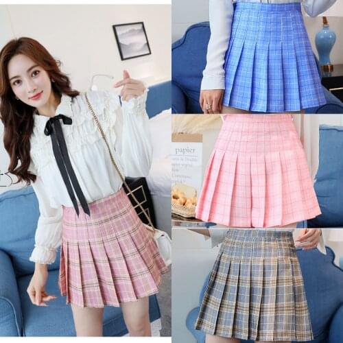 Pleated skirt female student plaid skirt in autumn winter new Korean version of high waist black badminton suit A-line skirt