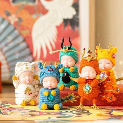 Five Elements Auspicious Animal Crochet Wool Doll DIY Material Bag Wool Handmade Chinese Traditional Crochet Doll Knitted