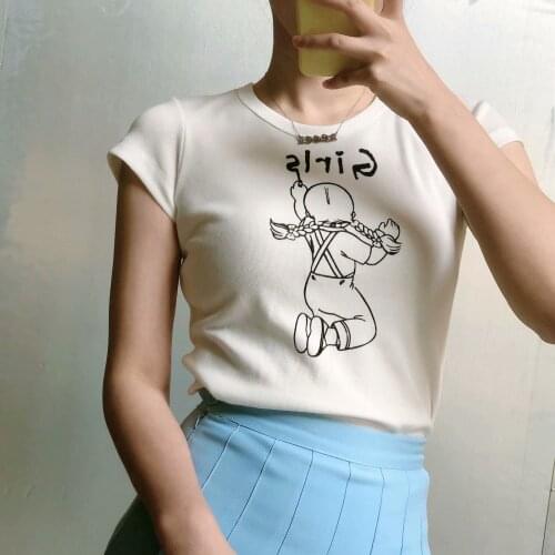 Casual Women Soft Cotton O Neck Slim T-shirt 2021 Summer Fashion Ladies High Street T-shirt Female Vintage Printed T-shirt Top