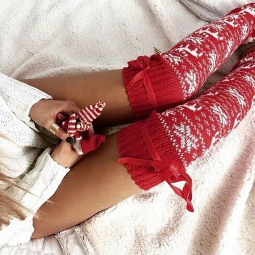 Christmas Womens Long Knitted Stockings For Girls Ladies Thigh High Over The Knee Womens Stocking Winter Knit Socks