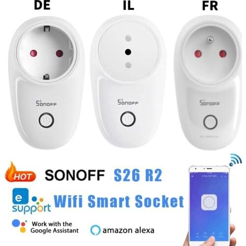 Sonoff S26 R2 Wifi Smart Socket Switch Plug E-WeLink App Voice Remote Control Power Timing Socket Works With Alexa Google Home