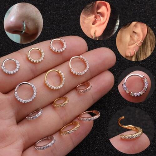 Starose 1pc Clear Crystal Helix Piercing Tragus Nostril Daith Cartilage Hoop Earring Rainbow Gem Nose Ring Septum Ear Piercing