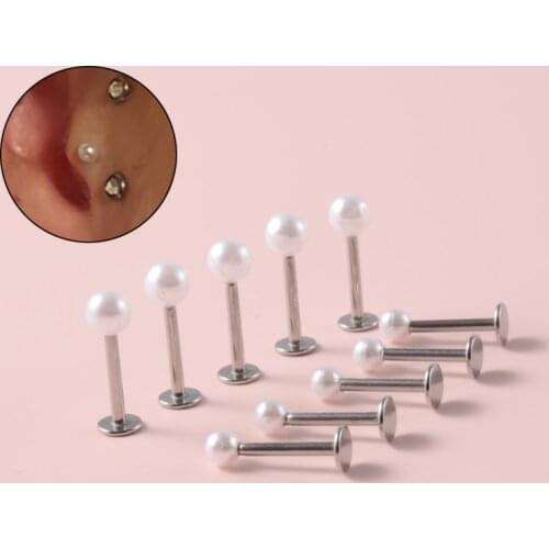 ChuanCI 10pcs 316l Surgical Steel&Pearl Coated Ball Labret Stud Lip Bar Piercing Ear Cartilage Tragus Body Piercing Jewelry