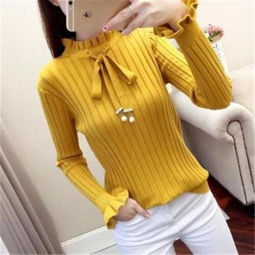 Knitted Tops Jumper Autumn Winter Casual Pullovers Sweaters Women Shirt Long Sleeve Short Slim Tight Sweater Girls