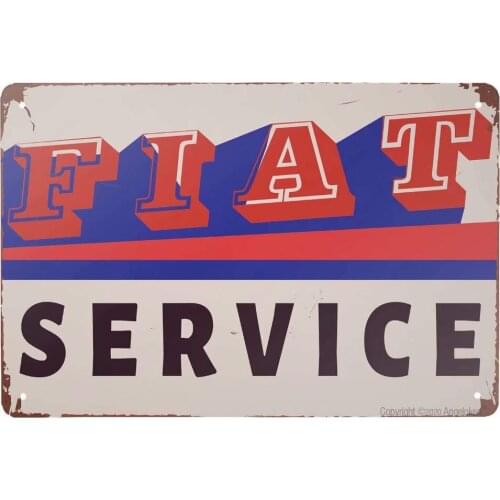 Vintage Tin Sign Fiat Service Sign Metal Sign for Plaque Poster Cafe Home Bar Coffee Wall Art Gift 11.8x7.8 Inch