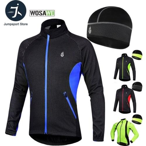 WOSAWE Mens Winter Thermal Windproof Cycling Jacket and Hat Set MTB Bike Bicycle Windbreaker Water Repellent Sports Jersey Coat