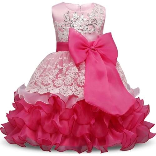 Baby Girl Birthday party dresses layered dress flower girls dress Big Bow rose red ropa de ninas Wedding vestido infantil festa