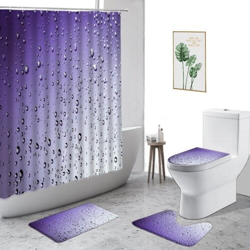 Dream Purple Water Drop Shower Curtain Creative Solid Color Girl Bathroom Curtains Set Non-Slip Carpet Toilet Cover Bath Mat Rug