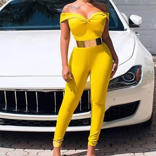 Cold Shoulder Tube Tops Female jumpsuit Sexy Sheath High Waist Yellow Jumpsuits women 2021 Spring Formal Fashion Ladies Rompers