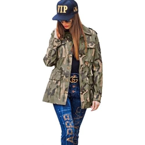 Plus Size Coat Drawing Slim Streetwear Camouflage Long Sleeve Jacket S-5X Spring Clothes for Women Rivet Patch Dropshipping