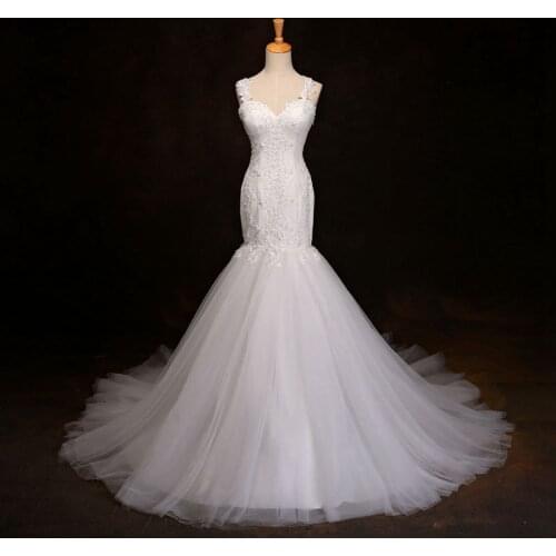 Custom Made 2021 New Arrival Sweetheart Neck Sleeveless Mermaid Wedding Dress Elegant Embroidery Appliques Chapel Train Gown