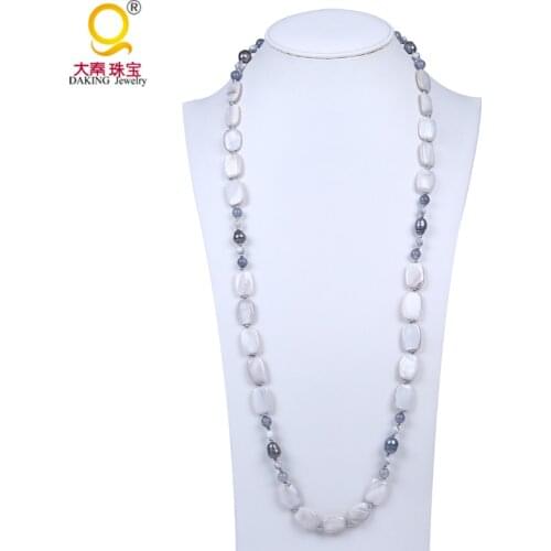 Fancy white and purple shell gray freshwater pearl bead necklace mother of pearl women necklace beaded strand jewelry