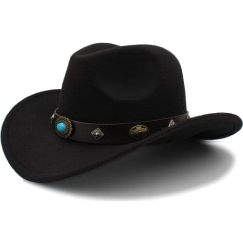 100% Wool Western Cowboy Hat for Women Winter Autumn Jazz Equestrian Sombrero Hombre Steampunk Fedora Cap Size 56-58cme