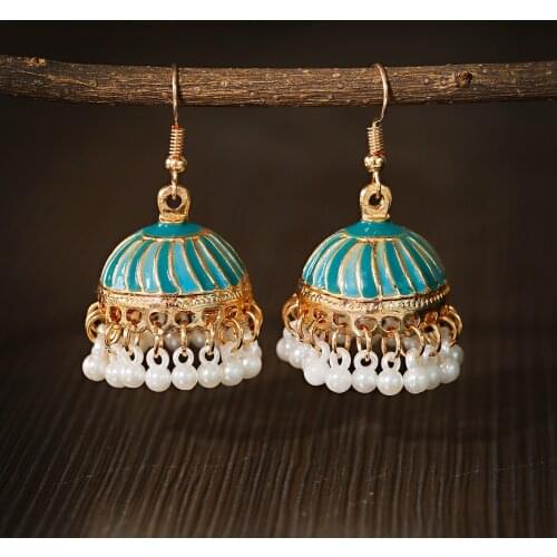 4 Colors Ethnic Jhumka Jhumki Earrings Women Vintage Gold Tassel Indian Jewelry Ladies Dangle Earrings Oorbellen