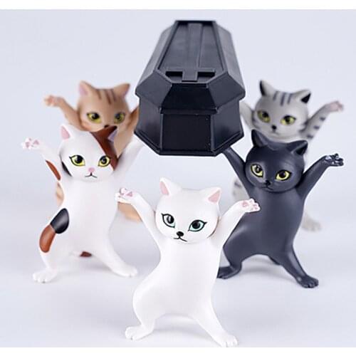 5pcs Japanese Cat Pen Holder Black Cat Carrying Coffin Bracket Cute Decoration Animal Statue Handmade Home Decor Cat Dolls