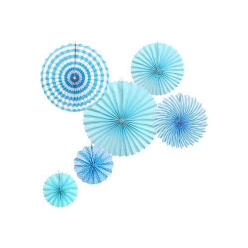 6pcs/pack Mixed Size 8" 12" 16" Blue Fiesta Hanging Paper Fan Prince Boy Baby Shower Wedding Birthday Party Wall Decorations