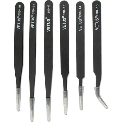Anti Static Tweezers Maintenance Tools ESD10-15 ESD Stainless Steel Resists Corrosion 6Pcs Jewelry Tool