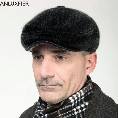 B-7376 New Arrival Mens Baseball Hat Warm Cashmere Imitation Mink Fur Earmuffs Claus Hat Male Winter Warm Fur Cap