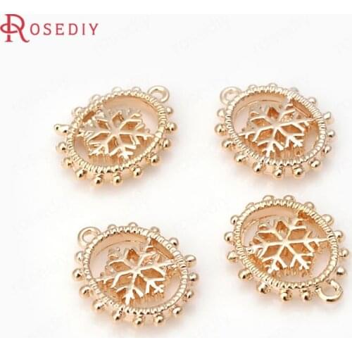 D294)10 pieces 14.5x12mm 24K Champagne Gold Color Plated Brass Oval Snowflake Charms Pendants High Quality Jewelry Accessories