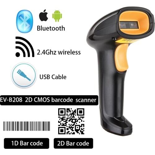 EVAWGIB EV-WJ08 Wireless 1D Barcode scanner EV-B208 Bluetooth 2D Barcode scanner QR Bar Code Reader PDF417 for IOS Android IPAD