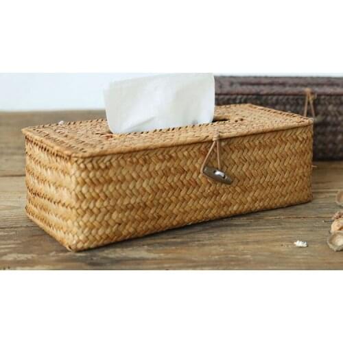 European Creative See Grass Handmade Woven Tissue Case Paper Napkin Rattan Box Storage Sundry Holder Home&Car Paper Case Decor