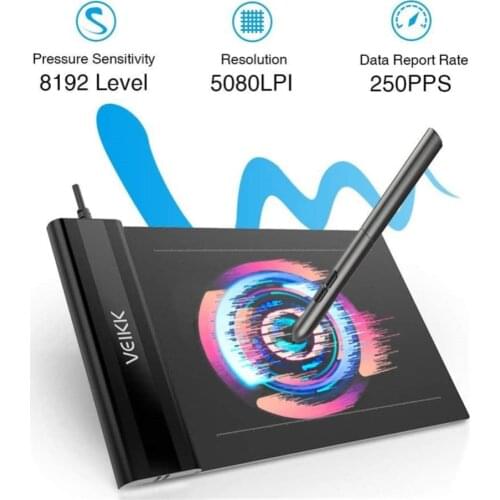 Drawing Tablet VEIKK S640 Graphic Drawing Tablet Ultra-Thin 6x4 Inch Pen Tablet with 8192 Levels Battery-Free Passive Pen