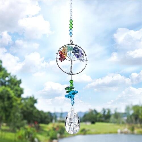 H&D Crystal Sun Catcher Tree of Life Window Ornament with 38mm Crystal Prism Rainbow Maker Home Window Garden Hanging Suncatcher