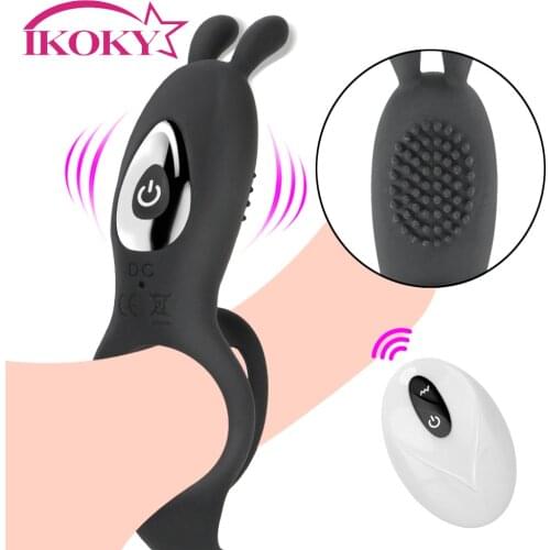 IKOKY 2 in 1 Vibrating Penis Ring 9 Frequency Remote Control Male Delay Ejaculation G-Spot Clitoris Stimulation