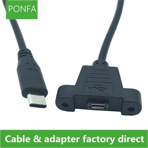 USB3.1 Type-C Male to Micro USB Female Extension Data Sync Power Charge Cable with Screws Lock Panel Mount 50cm