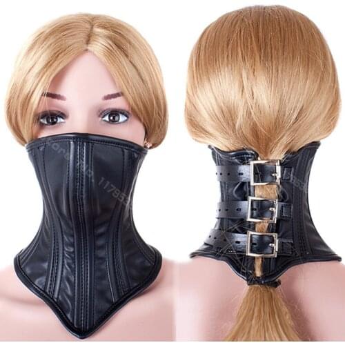 Faux Leather Hood Mask Slave Neck Collar Restraints Harness Bondage Role Play Couples Sex Toys Bed BDSM Restraint Adult Game