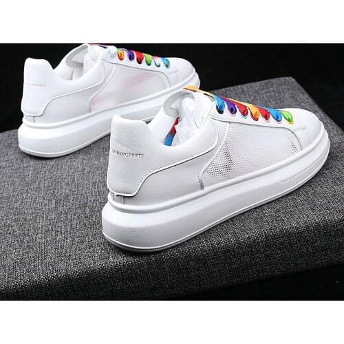 Mens couples versatile lace up casual shoes mens board shoes breathable inner height sports Summer gauze chaussures casual