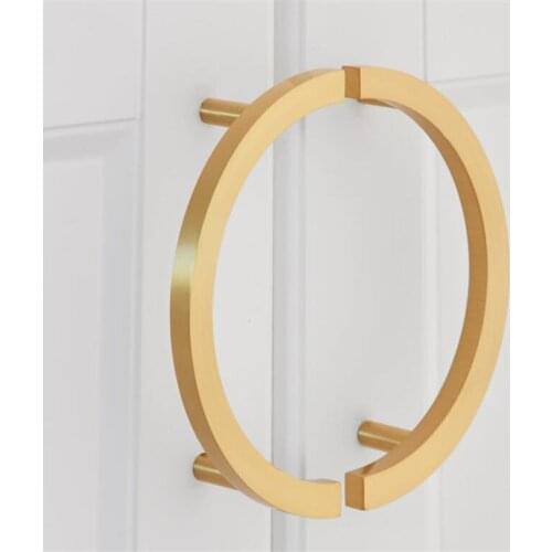 Circle Design Brass Handle Solid Light Luxury Modern Wardrobe Cabinet Door Drawer Knob Handles Pure Copper Furniture Pulls
