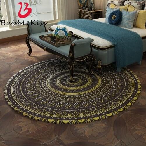 Bubble Kiss Round Carpet Ethnic Style Flower Pattern Carpets for Living Room Thick Soft Bedroom Decor Carpet Floor Mat