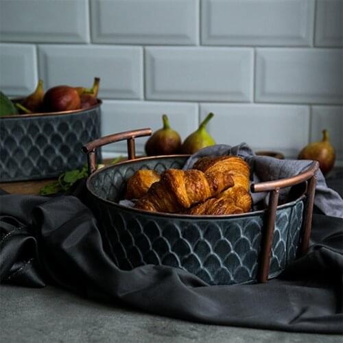 Scandinavian Metal Storage Basket with Handles Iron Vintage Elegant Luxury Desk Storage Organizer Decor Fruit Basket for Home